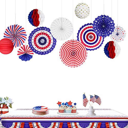 Patriotic Red Blue White Party Decorations for 4th July Independence Day Memorial Day Party Decorations Star Dot Stripe Birthday Wedding Baby Shower Party Hanging Decoration