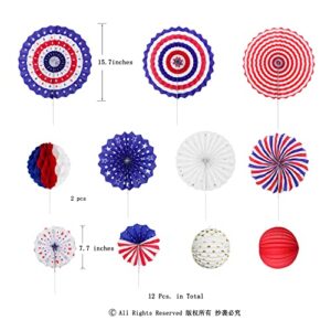Patriotic Red Blue White Party Decorations for 4th July Independence Day Memorial Day Party Decorations Star Dot Stripe Birthday Wedding Baby Shower Party Hanging Decoration