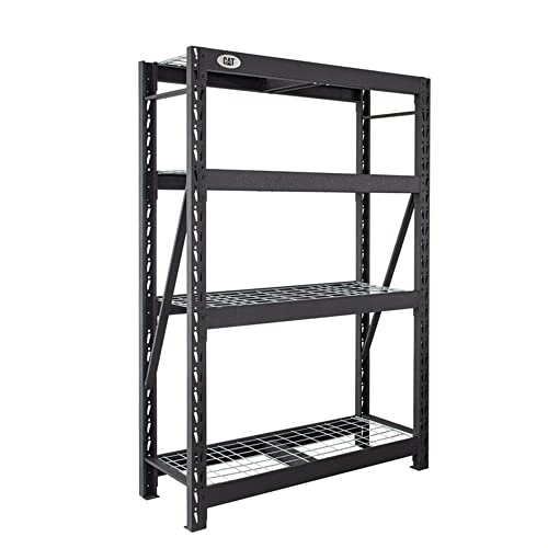 Cat 72 Inch x 48 Inch Industrial Heavy Duty 4 Tier Adjustable Steel Shelving Unit with Hammer Granite Finish, and 2000 Pound Weight Limit, Black