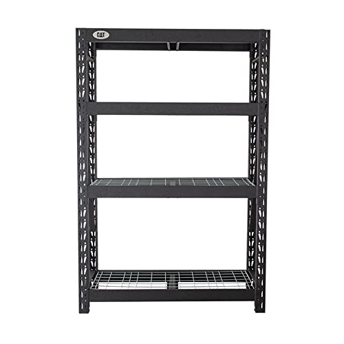 Cat 72 Inch x 48 Inch Industrial Heavy Duty 4 Tier Adjustable Steel Shelving Unit with Hammer Granite Finish, and 2000 Pound Weight Limit, Black