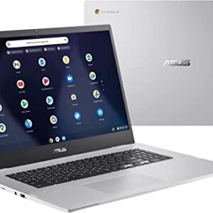 ASUS 2022 Newest Chromebook 17.3" FHD Laptop Computer, Intel Celeron N4500(Up to 2.8GHz), 4GB RAM, 320GB Space(64GB eMMC+256GB Card), WiFi, Bluetooth, Webcam, USB Type-C, Silver, Chrome OS+JVQ MP