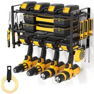 pokipo power tool organizer, drill holder wall mount, heavy duty garage tool organizer and storage, suitable tool rack for tool room, workshop, garage, utility storage rack for cordless drill (3 tier)
