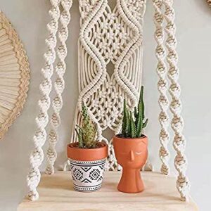 JnnRain Macrame Shelf Macrame Wall Hanging Shelf Beige Macrame Hanging Shelves White Macrame Wall Shelf Decor Plants Wall Shelf Home Decor