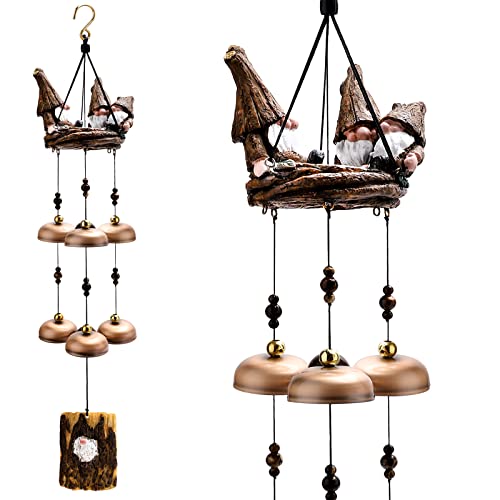 Wind Chimes for Outside, Gnome Wind Chimes with 6 Larger Bells for Mom Dad Daughter Women’s Gift,Outdoor Wind Chimes for Patio Porch Garden Backyard Decor