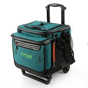 arctic zone titan deep freeze wheeled cooler - 60 can rolling cooler - pine green - cooler with deep freeze insulation and detachable all-terrain cart with wheels