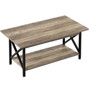 greenforest coffee table large 43.3 x 23.6 inch rustic farmhouse with storage shelf for living room, easy assembly, gray wash