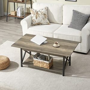 GreenForest Coffee Table Large 43.3 x 23.6 inch Rustic Farmhouse with Storage Shelf for Living Room, Easy Assembly, Gray WASH