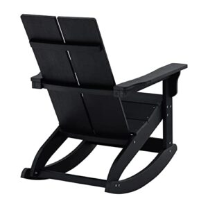 EMMA + OLIVER Harmon Modern All-Weather Black Poly Resin Adirondack Rocking Chair for Indoor/Outdoor Use