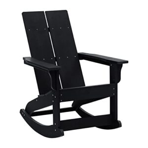 EMMA + OLIVER Harmon Modern All-Weather Black Poly Resin Adirondack Rocking Chair for Indoor/Outdoor Use