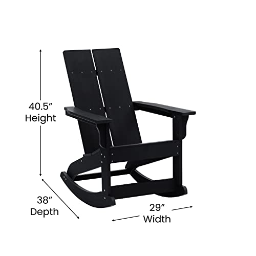 EMMA + OLIVER Harmon Modern All-Weather Black Poly Resin Adirondack Rocking Chair for Indoor/Outdoor Use