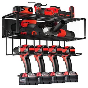 orless power tool organizer, heavy duty drill holder wall mount metal shelf garage organizers and storage rack for screwdriver, power tool, cordless drill, battery perfect for father's day