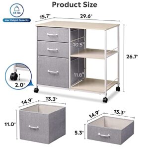 DEVAISE 3 Drawer Mobile File Cabinet, Rolling Printer Stand with Open Storage Shelf, Fabric Lateral Filing Cabinet fits A4 or Letter Size for Home Office, Light Grey