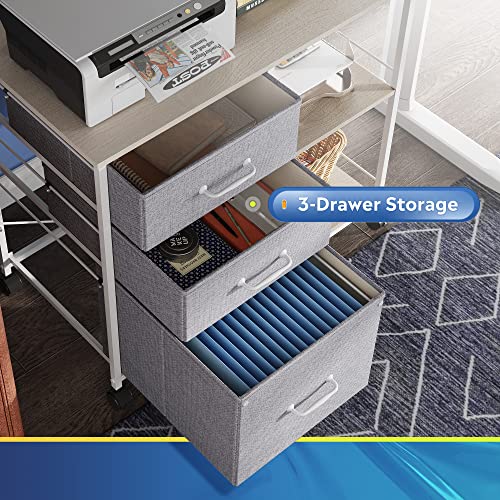 DEVAISE 3 Drawer Mobile File Cabinet, Rolling Printer Stand with Open Storage Shelf, Fabric Lateral Filing Cabinet fits A4 or Letter Size for Home Office, Light Grey