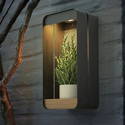 Grand patio Outdoor Steel LED Solar Power Wall Sconce Shelf Planter, Waterproof All-Weather Decor Wall Lamp Light for Porch, Patio. Solar Energy, Steel, Black(L-Rectangle)