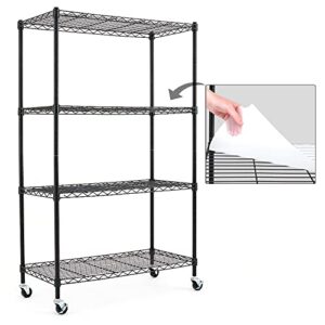 4-shelf shelving units and storage on wheels with 5-shelf liners, nsf certified, adjustable carbon steel wire shelving unit rack for garage, kitchen, office, black (50h x 30w x 14d)