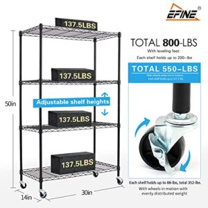 4-Shelf Shelving Units and Storage on Wheels with 5-Shelf Liners, NSF Certified, Adjustable Carbon Steel Wire Shelving Unit Rack for Garage, Kitchen, Office, Black (50H X 30W X 14D)