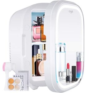 cegsin mini fridge, 5 liter/8 cans small skincare fridge with led mirror door, ac/dc portable mini refrigerator for cosmetic & makeup, plug in cooler and warmer for bedroom, dorm, office, car(white)