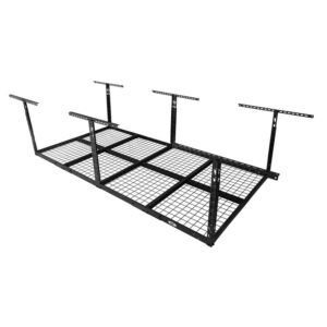 Cat 96 x 48 Inch Adjustable Height Hammer Granite Finished Steel Wire Overhead Garage Ceiling Mount Storage Rack Shelf System, Black