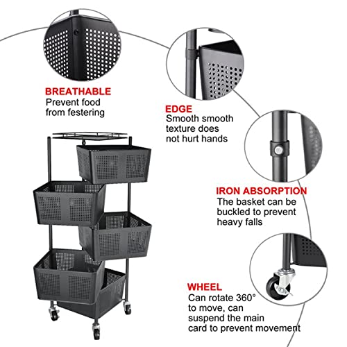 Moxeay Rotating Storage Rack Multi-Layer Kitchen Storage Shelf Square Removable Metal Basket Stackable Fruit Vegetable Storage Bins Household Shelf for Kitchen Bathroom