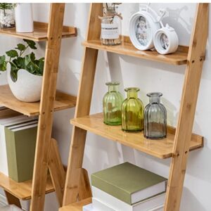 Maydear Bamboo Ladder Shelf, 5-Tier Trapezoid Bookshelf, Storage Rack Shelves, Wall Shelf Flower Stand, for Living Room, Kitchen, Office, Balcony - Wood Color