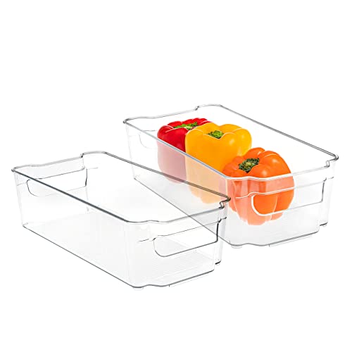 SIMPLEMADE Clear Refrigerator Organizer Bins - Medium Sized (6" x 12.4") Clear Bins for Fridge, Containers for Fridge and Freezer, Multipurpose Storage for Kitchen, Office, Bathroom