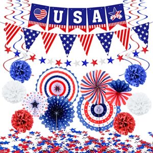 patriotic birthday party decorations red white and blue birthday decorations with patriotic balloons happy birthday banner paper pompoms star streamer for american theme 4th of july party decor (b)