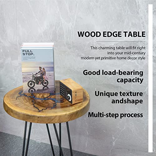 BTEOBFY Natural Wood Side Table with Epoxy Finish - Live Edge Design and Hairpin Legs - Perfect for Living Room as Coffee Table or End Table - 20 Inches Tall