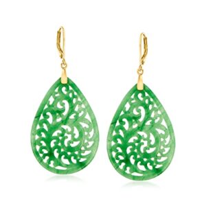 ross-simons carved jade teardrop earrings in 18kt gold over sterling