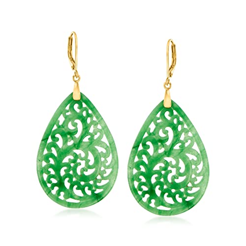 Ross-Simons Carved Jade Teardrop Earrings in 18kt Gold Over Sterling