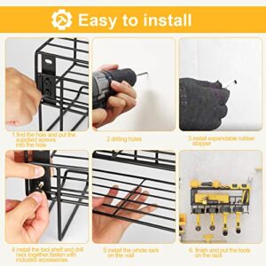 CoolShare Power Tool Organizer Wall Mount,Metal Heavy Duty Floating Tool Shelf,3 Layers Cordless Drill Storage Rack,Screwdriver and Drill Holder,Battery Rack for Garage,Good Father's Day Gifts(1 Pack)