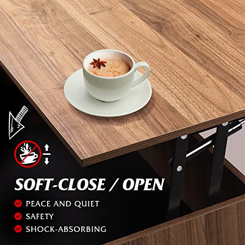 WLIVE Lift Top Coffee Table for Living Room,Modern Wood Coffee Table with Storage,Hidden Compartment and Drawer for Apartment, Home, Retro, Walnut Oak.