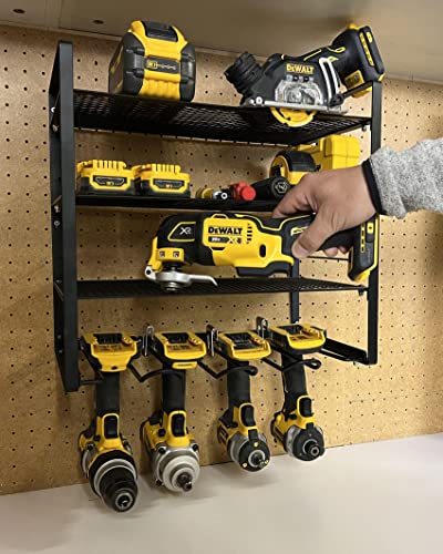 HAVEDAWN 4 Layers Power Tool Organizer, Larger Capacity, Tool Organizers and Storage, Drill Holder Wall Mount, Tool Storage Rack for Garage Pegboard, Cordless Drill Charging Station,Father's Day Gifts