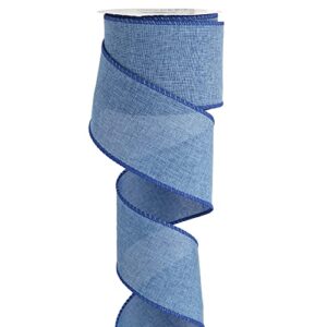 huihuang wired ribbon denim blue for wreaths 2-1/2 inch blue craft ribbon wired edge burlap ribbon for bows, crafts, garland, swags, tree decoration, gift wrapping, home decor -10 yards (30 feet)