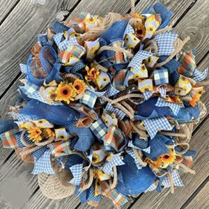 HUIHUANG Wired Ribbon Denim Blue for Wreaths 2-1/2 inch Blue Craft Ribbon Wired Edge Burlap Ribbon for Bows, Crafts, Garland, Swags, Tree Decoration, Gift Wrapping, Home Decor -10 Yards (30 feet)