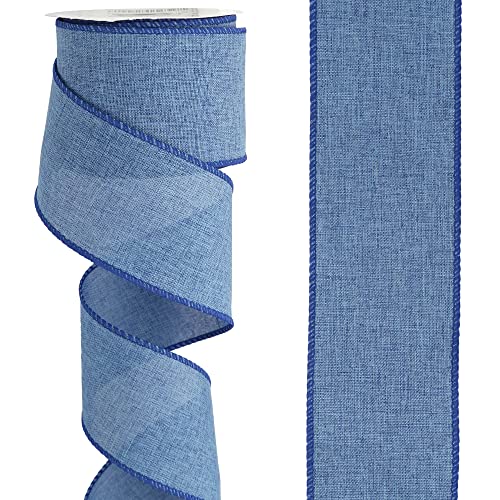 HUIHUANG Wired Ribbon Denim Blue for Wreaths 2-1/2 inch Blue Craft Ribbon Wired Edge Burlap Ribbon for Bows, Crafts, Garland, Swags, Tree Decoration, Gift Wrapping, Home Decor -10 Yards (30 feet)