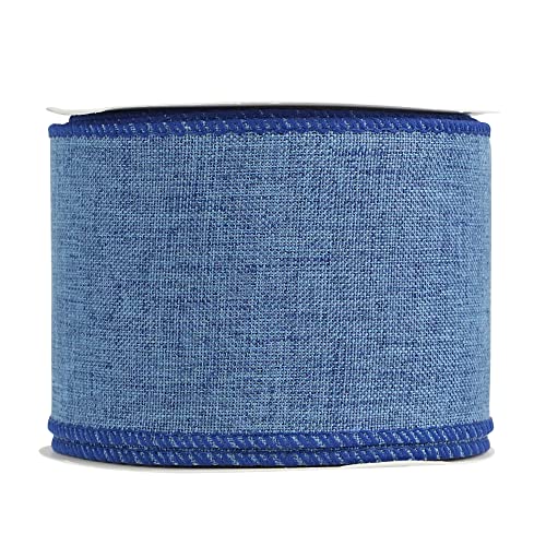 HUIHUANG Wired Ribbon Denim Blue for Wreaths 2-1/2 inch Blue Craft Ribbon Wired Edge Burlap Ribbon for Bows, Crafts, Garland, Swags, Tree Decoration, Gift Wrapping, Home Decor -10 Yards (30 feet)