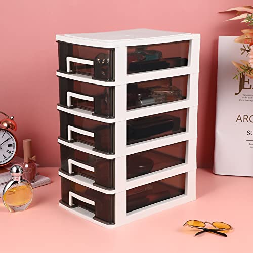 BESPORTBLE Plastic Storage Drawers: 5 Multi-layer Storage Rack Drawer Storage Organizer White Frame with Clear locker Drawers storage box