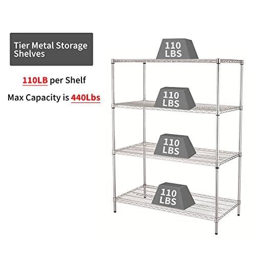 Baoz 4 Tier Heavy Duty Storage Shelving Unit with Adjustable Layers Metal Wire Storage Rack for Pantry Closet Kitchen Restaurant (47.2" x 17.7" x 61", Chrome-Plated)