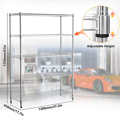 Baoz 4 Tier Heavy Duty Storage Shelving Unit with Adjustable Layers Metal Wire Storage Rack for Pantry Closet Kitchen Restaurant (47.2" x 17.7" x 61", Chrome-Plated)