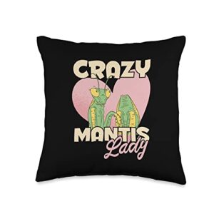 praying mantis gifts & accessories crazy lady-insect predator entomologist pray mantis throw pillow, 16x16, multicolor