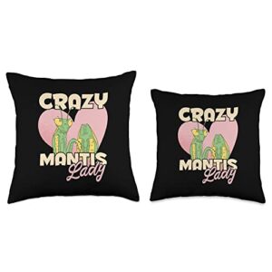 Praying Mantis Gifts & Accessories Crazy Lady-Insect Predator Entomologist Pray Mantis Throw Pillow, 16x16, Multicolor