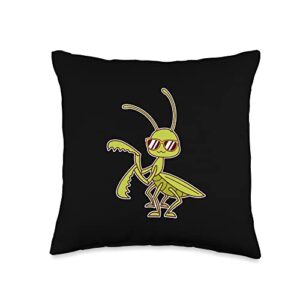 kawaii praying mantis designs cool praying mantis with sunglasses-insect lover throw pillow, 16x16, multicolor