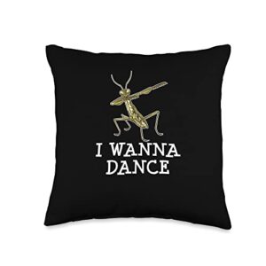 praying mantis gifts & accessories insect entomology praying mantis-i wanna dance throw pillow, 16x16, multicolor