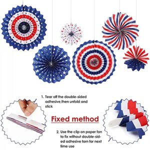 35 Pcs Patriotic Party Decorations Set, 4th of July American Flag Independence Day Party Supplies, Blue Red White Confetti Balloons, Paper Fans, Pompoms, USA Flag Pennant Bunting, Star Confetti, Star Streamers