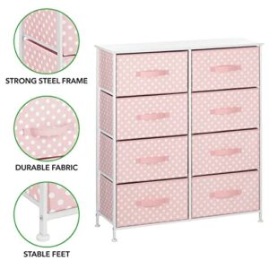 mDesign 38.31" High Steel Frame/Wood Top Storage Dresser Furniture, 8 Fabric Drawers, Large Bureau Organizer for Baby, Kid, Teen Bedroom, Nursery, Playroom, Dorm, Pink/White Polka Dot