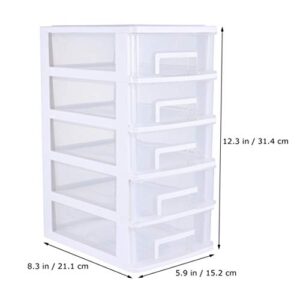 YARNOW 5- Layer Plastic Storage Box Desktop Storage Drawer Units Multifunctional Sundries Storage Container for Home Office White