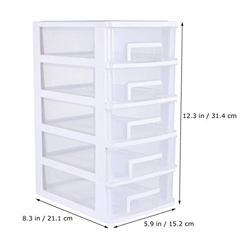 YARNOW 5- Layer Plastic Storage Box Desktop Storage Drawer Units Multifunctional Sundries Storage Container for Home Office White