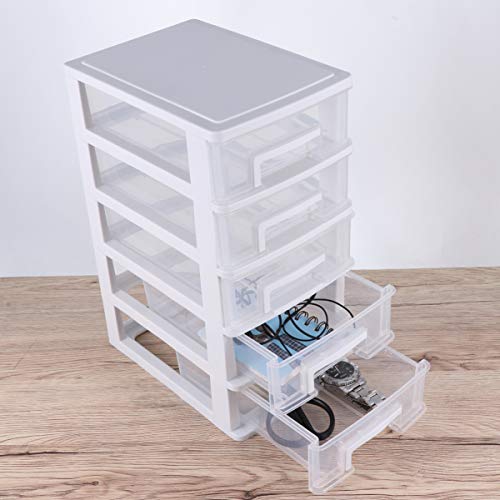 YARNOW 5- Layer Plastic Storage Box Desktop Storage Drawer Units Multifunctional Sundries Storage Container for Home Office White