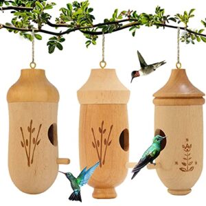 2023 bird houses- natural wooden for outside hanging, hummingbird swinging nest for garden window outdoor home, 3 packs
