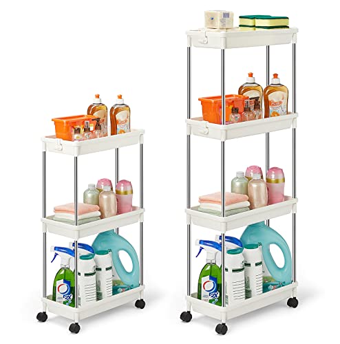 Lifewit 3 Tier and 4 Tier Storage Rolling Cart for Kitchen Bathroom Office, White